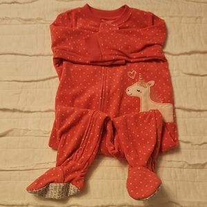 Carter's Pink and White Footie One Piece with Giraffe Design